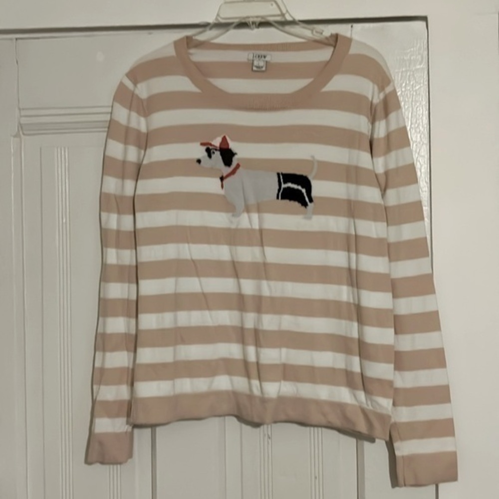 J Crew peach stripe dachshund pull over sweater